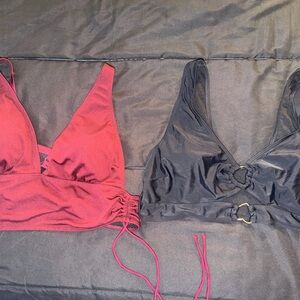 Burgundy & Black Triangle Bathing Suit Tops Pair - Two-Pack Size 2X